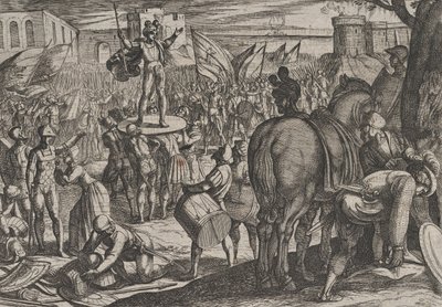 5. tábla: Bruno kinevezett a kaninfaták vezetőjévé, A rómaiak háborúja a... ellen, 1611-ből. alkotó: Antonio Tempesta
