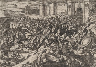 9. tábla: A rómaiak, akiket a holland csapatok legyőztek Bonnában, A rómaiak háborúja Agai...-ból, 1611. alkotó: Antonio Tempesta
