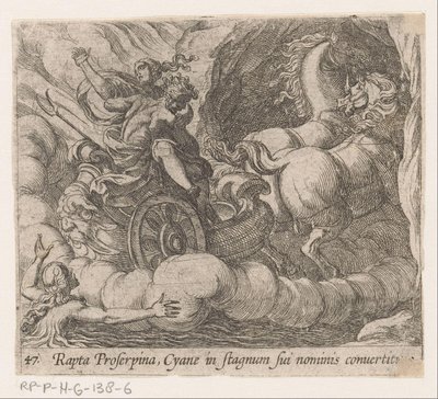 A Plútó felfalja a Cyane nimfától sínylődő Proserpinát Proserpina által elrabolt Cyane saját medencéjévé válik (cím a tárgyon) Metamorfózis vagy átalakulások (sorozat címe) Metamorfosen van Ovidius (sorozat címe) alkotó: Antonio Tempesta