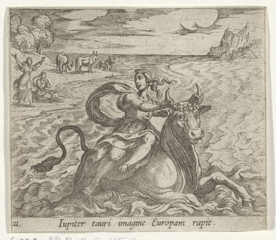Tető van Európa A Jupiter megörökíti Európát egy bika képében (cím a tárgyon) Metamorphoseon méret transzformációs (sorozat címe) Metamorfosen van Ovidius (sorozat címe) alkotó: Antonio Tempesta