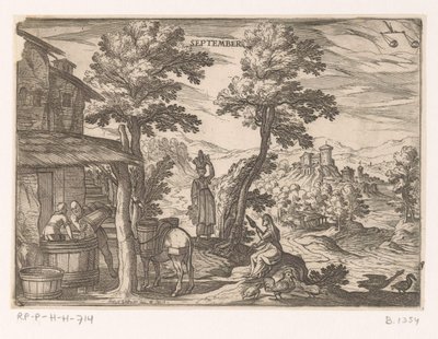 Szeptember: Borkészítés (Mérleg) Szeptember (cím az objektumon) A tizenkét hónap (2. rész) (sorozat címe) alkotó: Antonio Tempesta