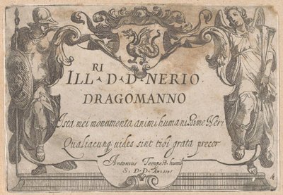 Címnyomat, dedikált kartonozással, mellette Minerva és Faam Vadászjelenetek (1. rész) (sorozat címe) alkotó: Antonio Tempesta