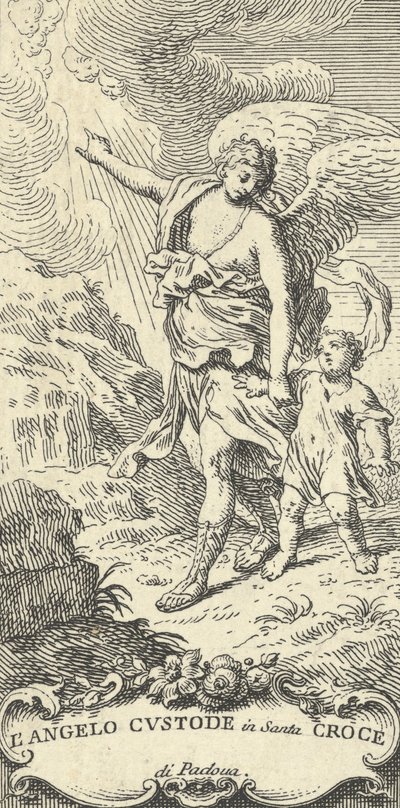 Egy angyal egy fiatal fiút vezet, és a felhők felé mutat, kb. 1708-82. alkotó: Antonio Visentini