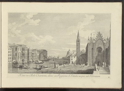 Gezicht op het Canal Grande en de Chiesa di Santa Maria della Carità te Venetië Ezen az oldalon a Charity házától, a másik oldalon a S. Vitalis régiótól Teloniumig (cím a tárgyon) Velence városának leghíresebb kilátása az Antonius-csatorna 38 táblájáról alkotó: Antonio Visentini