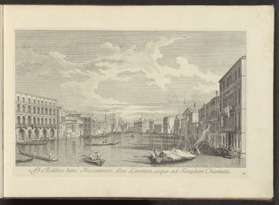 Gezicht op het Canal Grande te Venetië A Foscarok házaitól ezen az oldalon, a Linos túloldalán, egészen a Szeretet templomáig (cím a tárgyon) Velence városának leghíresebb képe az Antonius-csatorna 38 táblájáról, Antonio Vissentini által sárgarézre nyomtat alkotó: Antonio Visentini