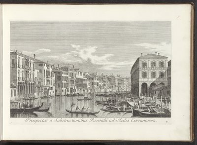 Gezicht op het Canal Grande te Venetië Kilátás Rivoalti alépítményei felől az Aedes Civranorum felé (cím az objektumon) Velence városának leghíresebb képe az Antonius-csatorna 38 táblájáról, Antonio Vissentini által sárgarézre nyomtatva, három részre osztv alkotó: Antonio Visentini