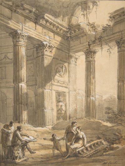 Művész a romok között, 18. század. alkotó: Antonio Zucchi