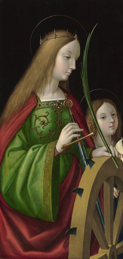 ""Alexandriai Szent Katalin"" (meghalt 307 körül) Antonio Solario festménye (aktív 1502-1518 körül), olaj, fa, 84 x 40 cm alkotó: Antonio da Solario