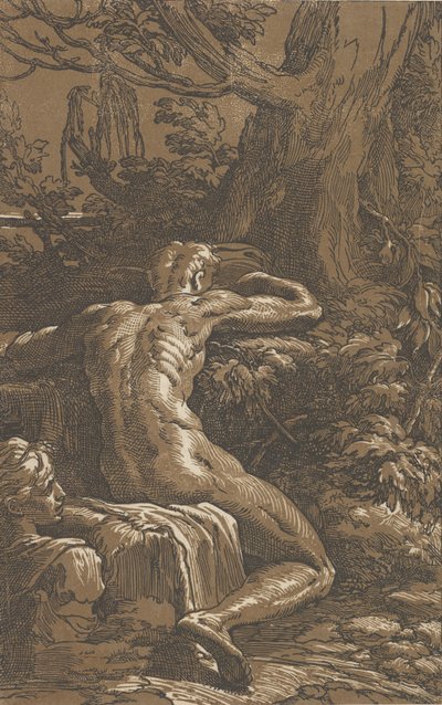 Narcissus mögül nézve ülő férfi, kb. 1527-30. alkotó: Antonio da Trento