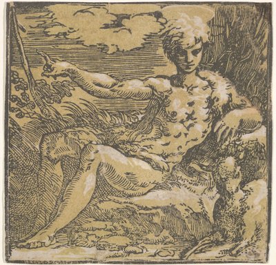 Keresztelő Szent János a sivatagban, egy bárány az oldalán, kb. 1527-30. alkotó: Antonio da Trento