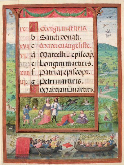 Április hónap, miniatúrák a „Dom Manuel óráinak könyvéből”, 1517-38 (tempera pergamen) alkotó: Antonio de Hollanda