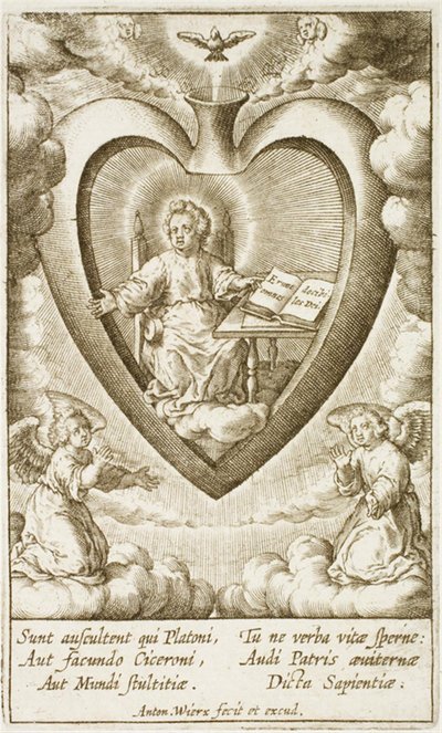 A gyermek Jézus a Szent Szívben ül egy nyitott könyvvel alkotó: Antonius Wierix (II)