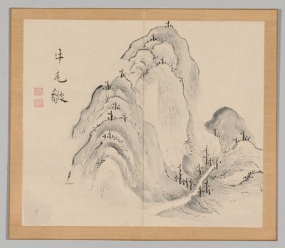 Double Album of Landscape Studies Ikeno Taiga után, 1. kötet 15. levél, 18. század. alkotó: Aoki Shukuya
