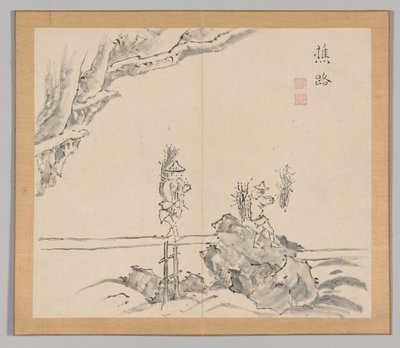 Double Album of Landscape Studies Ikeno Taiga után, 1. kötet 32. levél, 18. század. alkotó: Aoki Shukuya