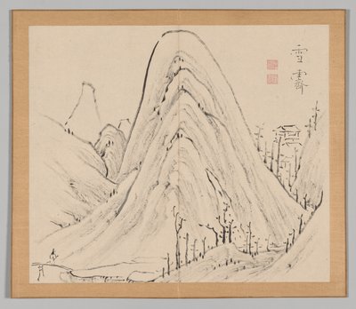 Double Album of Landscape Studies Ikeno Taiga után, 1. kötet 33. levél, 18. század. alkotó: Aoki Shukuya