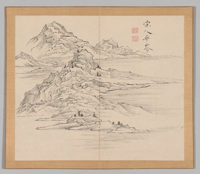 Double Album of Landscape Studies Ikeno Taiga után, 1. kötet 35. levél, 18. század. alkotó: Aoki Shukuya