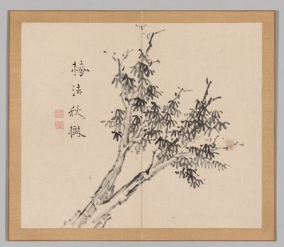 Double Album of Landscape Studies Ikeno Taiga után, 1. kötet 3. levél, 18. század. alkotó: Aoki Shukuya