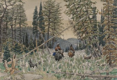 Vadászok lóháton a fenyvesben alkotó: Apollinari Mikhailovich Vasnetsov
