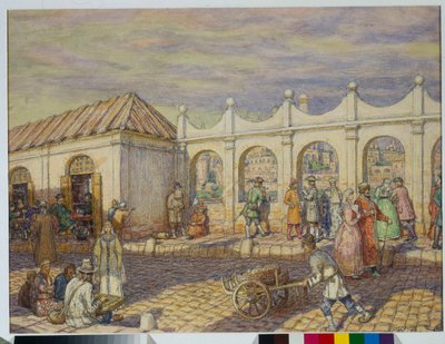 Utcai jelenet a moszkvai Kőhídon (Mindenszentek hídja) I. Nagy Péter idejében (1672-1725) - Appolinari Mikhaylovich Vasnetsov (1856-1933) alkotása alkotó: Apollinari Mikhailovich Vasnetsov