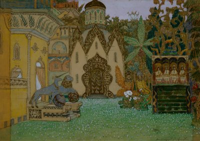 Színpadterv N. Rimszkij-Korszakov: Kitezh láthatatlan város legendája és a Fevronia leány című operájához, 1907 alkotó: Apollinari Mikhailovich Vasnetsov