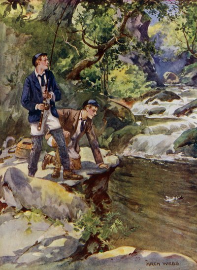 Pisztrángfogás (színes litó) alkotó: Archibald Bertram (after) Webb