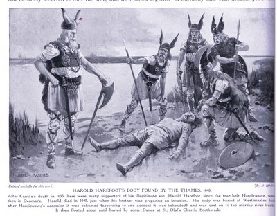 Harold Harefoots holttestét a Temzénél találták AD1040, 1920-as évek alkotó: Archibald Webb
