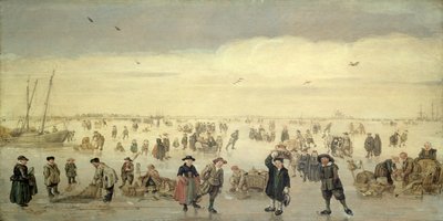 Téli jelenet számos figurával a jégen, 1600-31 körül (olaj a panelen) alkotó: Arent Arentsz