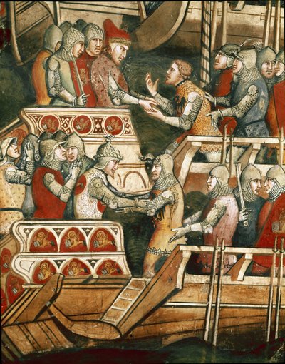 Tengerészeti csata Punta Salvore-ban a Trieszti-öbölben. Részlet a túszok cseréjéről (Fresco alkotó: Aretino Luca Spinello or Spinelli