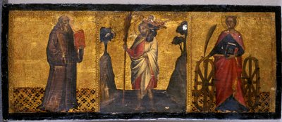 Szent Benedek, Szent Kristóf és Szent Katalin, 1400 körül (tempera nyárfán) alkotó: Aretino Luca Spinello or Spinelli