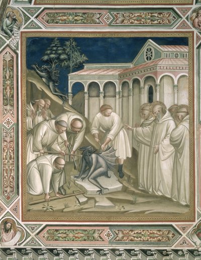 A nehéz kő, részlet Szent Benedek életéből (480-kb. 550), a sekrestyében, 1387 alkotó: Aretino Luca Spinello or Spinelli