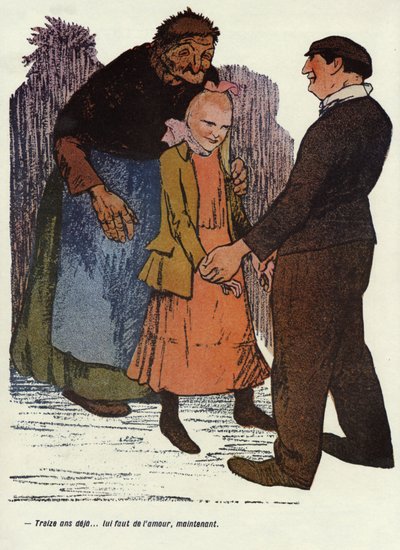 "Már tizenhárom éve... most már szerelemre van szükséged." Delannoy illusztrációja a francia "" L