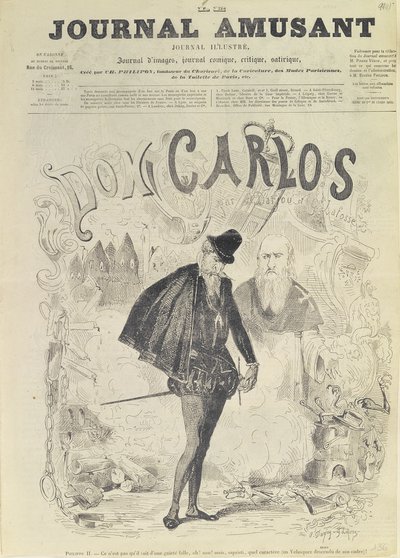 A „Le Journal Amusant” címlapja Don Carlos karikatúrájával, Giuseppe Verdi (1813-1901) „Don Carlos” operájából: alkotó: Arjou Henri and Lafosse, G Darfou