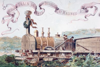 A Brüsszelből Mechlinbe tartó első vonat ünneplése 1835-ben, 1886-ban alkotó: Armand Jean Heins