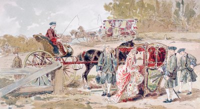 Gazdag hölgy belép egy szedánszékbe alkotó: Armand Jean Heins