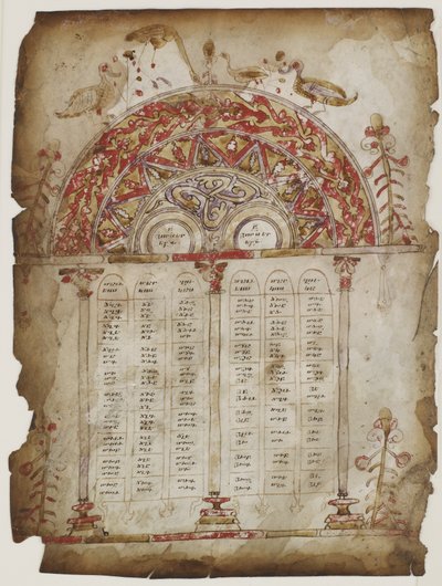 Canon asztalok evangéliumból (átlátszatlan akvarell, tus és arany pergamen) alkotó: Armenian School