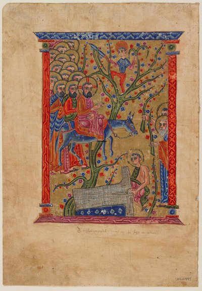Fólió egy örmény kéziratból: Belépés Jeruzsálembe, 1500 körül (tinta, átlátszatlan wc és arany papíron) alkotó: Armenian School