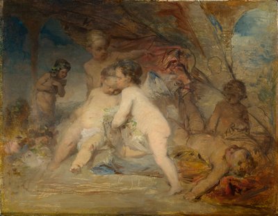 Putti és egy fiatal Eros a Forest Glenben alkotó: Arnold Böcklin