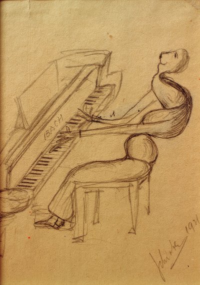 karikatúra (zongorajátékos) alkotó: Arnold Schönberg