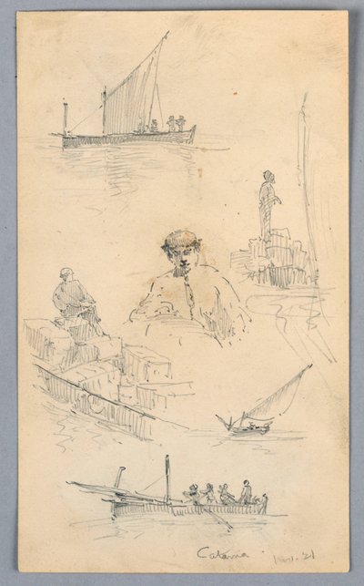Vázlatok Catania kikötőjében alkotó: Arnold William Brunner