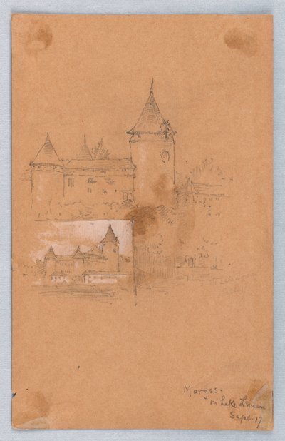 Két vázlat Morgesről, a Genfi-tóról alkotó: Arnold William Brunner