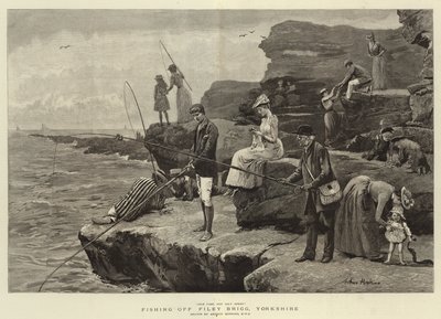 Fishing off Filey Brigg, Yorkshire (metszet) alkotó: Arthur (after) Hopkins
