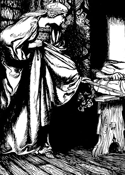 Morgan le Fay ellopja Arthur kardját alkotó: Arthur (after) Rackham