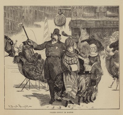 Grafikus Amerika, a Shakerek, rendőrségi konvoj Bostonban alkotó: Arthur Boyd Houghton
