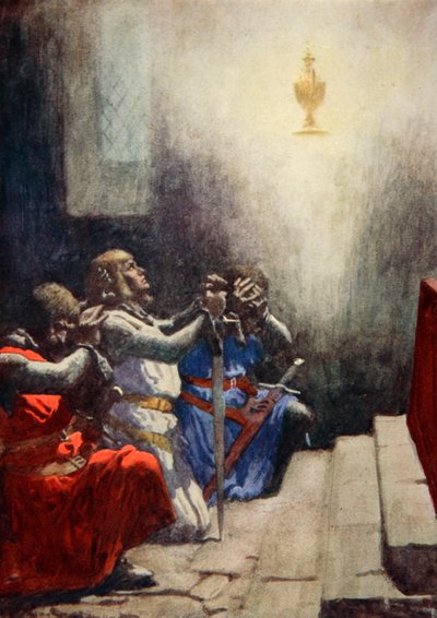 Egyedül Galahad láthatta a Szent Grál tökéletes szépségét, 1925 körül (színes litho) alkotó: Arthur C. (after) Michael