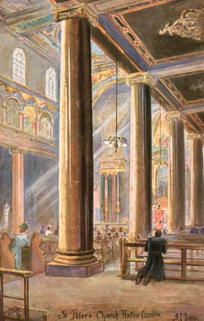 Szent Péter olasz templom, Hatton Garden, London (színes litó) alkotó: Arthur Charles (after) Payne