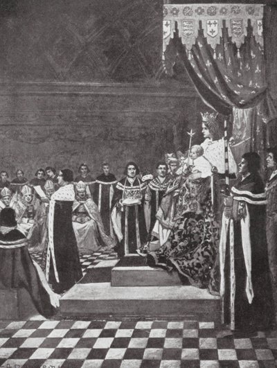 VI. Henrik megnyitja a parlamentet édesanyjával (litográfia) alkotó: Arthur David (after) McCormick