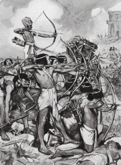 III. Thotmesz a szíriaiakra támad, XVIII. dinasztia (litográfia) alkotó: Arthur David (after) McCormick