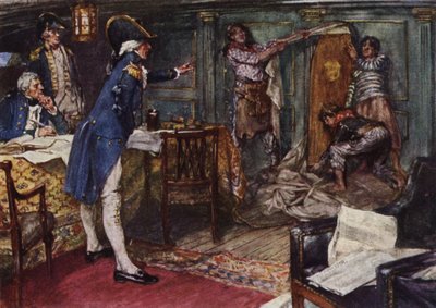 Nelson a Hallowell kapitány által bemutatott koporsót a kabinja válaszfalához helyezi. alkotó: Arthur David McCormick