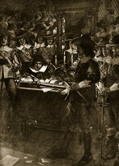 Strafford feladja kardját az alsóházban, illusztráció Hutchinson „A brit nemzet története” című művéből, 1920 körül alkotó: Arthur David McCormick