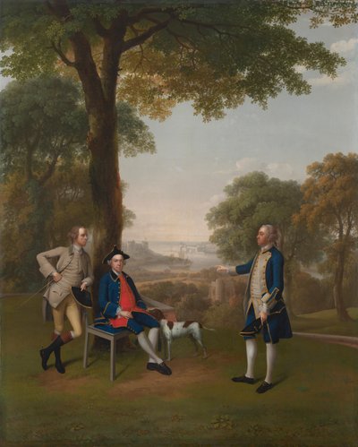 Arthur Holdsworth Thomas Taylorral és Stancombe kapitánnyal beszélget a Dart folyó mellett alkotó: Arthur Devis